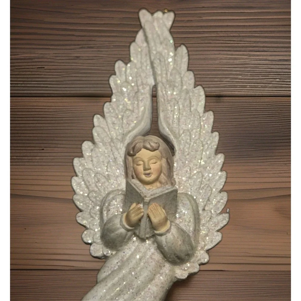 Vintage Angel Holding Choir Book Scroll Wall Hanger Ornament Chalkware